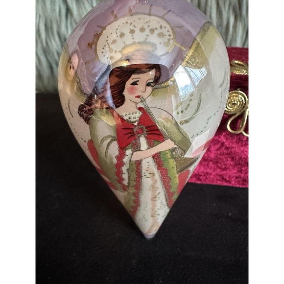 Blown Glass Reverse Painted Inside Teardrop ANGEL Ornament Pier One VTG 5" - Picture 3 of 8